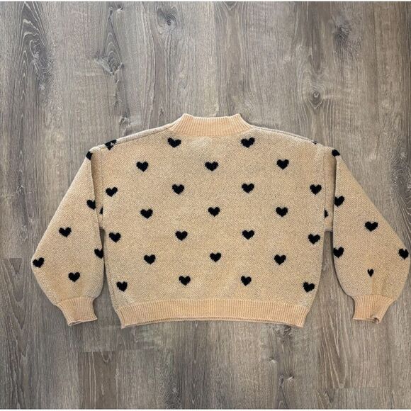 SHEIN Heart Pattern Mock Neck Drop Shoulder Long‎ Sleeve Sweater Large - Picture 2 of 2